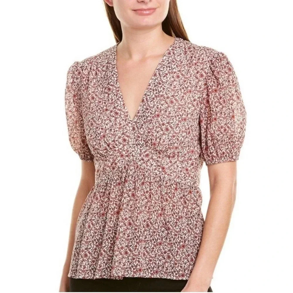 Tory Burch Silk/Cotton Crinkle Red Keepsake Spring Blouse